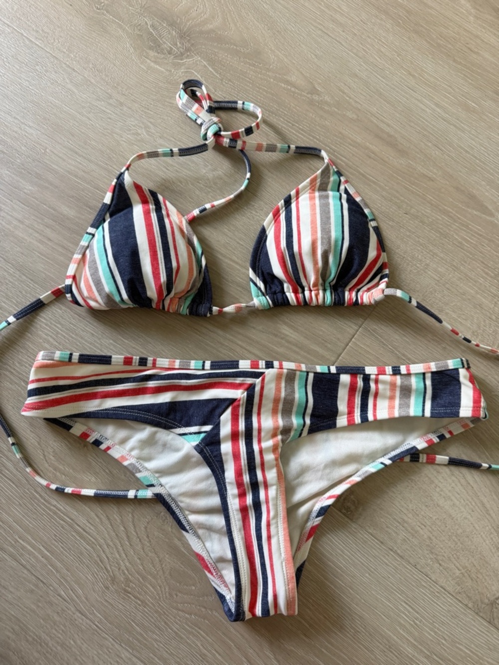 Sidon Stripped bikini swim suit navy white red teal peach and grey